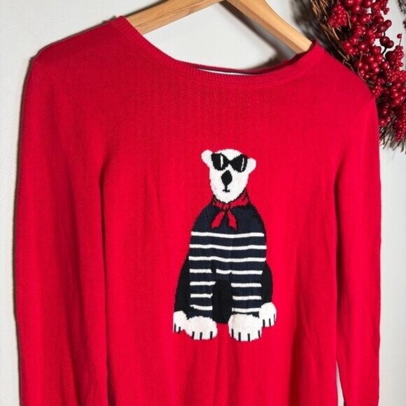 Tommy Hilfiger Womens Polar Bear Graphic Crewneck Sweater Eclectic SMALL Red - Picture 3 of 10